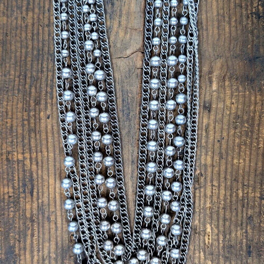 Vintage silver tone bead chain layered necklace - Picture 3 of 4